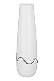 GILDE Deko Vase für Pampasgras - Kegelvase aus Keramik - Deko Wohnzimmer Geschenk für Frauen Geburtstag Muttertag - Farbe Silber weiß matt Höhe 39 cm