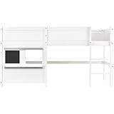 EVURU 90x200cm weiß Etagenbett mit Zwei Brettern graffitifähig Kinderbett mit Rausfallschutz und Lattenrost Spielbett mit Kleiner Ablage Hausbett mit Treppe