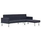 vidaXL Schlafsofa L-Form Couch Sofa Gästebett Bettsofa Schlafcouch Ecksofa Eckcouch Ledersofa Polstersofa Wohnlandschaft Loungesofa Dunkelgrau Polyester