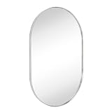 TEHOME Badezimmerspiegel, 61 x 91 cm, oval, gebürstetes Nickel, Kapselform, rechteckig, Metallrahmen, Edelstahl, 61 x 91 cm