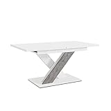 MEBLINI Esstisch Ausziehbar - Esszimmertisch Modern - Küchentisch - Säulentisch - Ausziehtisch - Dining Table - Esszimmertische - 140-180x80x75cm - Bronx - Weiß Matt/Betonoptik