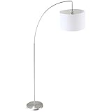 HOMCOM Bogenlampe Stehlampe Stehleuchte Wohnzimmer 40W moderne Bogenleuchte mit E27 Fassung Schirm für Schlafzimmer Büro elegant Weiß+Silber 90 x 38 x 183 cm