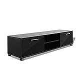 TV-Konsole TV-Schrank Französischer Lowboard Fernsehtisch mit 2 Regale und 2 Fächer, Fernsehschrank Medienkonsole für Wohnzimmer Schlafzimmer, Hochglanz-Schwarz 120x40,3x34,7 cm