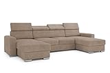 ALTDECOR Ecksofa in U-Form mit Schlaffunktion und Bettkasten mit Gasdruckfeder, Polstercouch Wohnlandschaft rückenecht gepolstert, ideal als Gästebett, 306x168 cm Beige