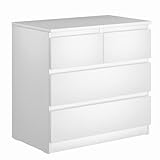 VMG Kommode Weiß mit Schubladen 2+2 - Kleine Kommode Schlafzimmer - Sideboard Weiss - Komodenschrank weiß aus Holz, 80х76 cm