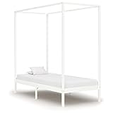 YuMeng Himmelbett-Gestell, Bett, Bettgestell, Jugendbett, Schlafzimmer Bett, Schlafzimmer Komplett, Bed Fram, Weiß Massivholz Kiefer 90 x 200 cm