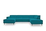 DOMO Collection Jules Wohnlandschaft, Skandinavisches Sofa mit Federkern, Couch in U-Form, türkis, 159x333x191 cm