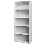 Casaria Bücherregal Vela mit 5 Fächer 190x 60x 28 cm höhenverstellbare Böden Holz Bücher Wohnzimmer Arbeitszimmer Büro Standregal Holzregal Regal Weiß