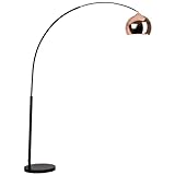 Lightbox dekorative Bogenlampe - Stehleuchte mit schwenkbarem Kopf & Fußschalter - Metall Schwarz/Kupfer - 2,0m Höhe