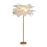 Moderne LED Stehlampe in Gold mit Dimmbarem Leselicht und Dekorativem Federlampenschirm-160cm Stehende Bodenlampe für Wohn- und Schlafzimmer,inklusive 4 G4 LED-Lampen als stilvolle Möbel-Deko