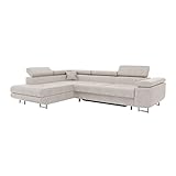 MEBLINI Schlafcouch mit Bettkasten - Ecksofa mit Schlaffunktion - Sofa mit Relaxfunktion und Kopfstützen - Couch L-Form - Eckcouch - Wohnlandschaft - Carl - 272x202x63cm Links - Beige Samt