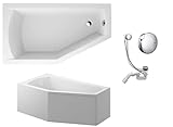 VBChome Badewanne Links 160x90 cm Acryl SET Schürze Siphon Wanne Ecke Eckbadewanne Weiß Design Modern Ablaufgarnitur Viega Simplex Wanne Links Schürze Ablaufgarnitur Füße