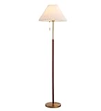 Stehleuchte Eisen-Stehlampe, plissierter Stoff, Retro-vertikale Stehleuchte für Schlafzimmer, Walnuss und Messing, Gold, perfekt stehendes Licht Leselampe für Büro Schlafzimmer ( Color : White+Walnut