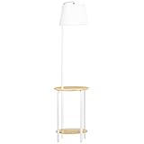 HOMCOM Stehleuchte, Standlampe mit 2 Ablagen, 40 W Stehlampe mit Lampenschirm aus Leinen, Standleuchte für Wohnzimmer, Schlafzimmer, Metall Weiß, Höhe 162 cm, exkl. Glühbirne