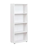 Bücherregal Standregal 4 Fächer Höhenverstellbare Böden Holzregal Wohnzimmer Arbeitszimmer Büro Arco 3 Masse in cm T: 30 x B: 60 x H: 145 Farbe Weiß