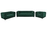 Meble Roberto Chesterfield Set 3+2+1 Sofia Sessel + 2-Sitzer Sofa + 3-Sitzer Sofa, Glamour Design, Sofas & Couches, Big Sofa Farbe: Grün