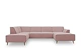 DOMO Collection Jules Wohnlandschaft, Skandinavisches Sofa mit Federkern, Couch in U-Form, rosa (Flamingo), 191x333x159 cm
