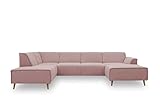 DOMO Collection Jules Wohnlandschaft, Skandinavisches Sofa mit Federkern, Couch in U-Form, rosa (Flamingo), 191x333x159 cm