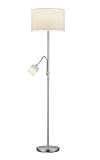 lightling modern Stehleuchte mit Lesearm in nickel matt, Stoffschirm weiß, exkl. 1 x E27 max. 60W und 1 x E14 max. 18W, ø 35 cm, Höhe: 170 cm