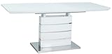 Casa Padrino Luxus Esstisch Weiß/Silber 140-180 x 80 x H. 76 cm - Ausziehbarer Esszimmertisch mit Glasplatte - Küchen Möbel