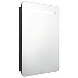 Dioche Spiegelschrank für Badezimmer mit LED, Badezimmerspiegel aus MDF mit 2 Einlegeböden, Spiegelschrank für Badezimmer mit Licht, 60 x 11 x 80 cm, Schwarz Hochglanz
