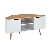 Intermas TV-Eckschrank – Weiß und Eiche – Industrieller Stil – B 115 x T 55 x H 53,5 cm – LYNA