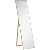 HOMCOM Standspiegel, Ganzkörperspiegel mit Holzmaserung, Ankleidespiegel, Schminkspiegel für Schlafzimmer, Wohnzimmer und Eingangsbereich, Silber+Hellbraun, 40 x 35 x 147 cm