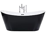 Edle Acryl Badewanne oval freistehend schwarz mit Überlauf 180 x 78 cm Antiqua