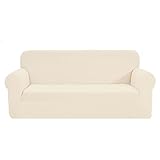 SAMSTEX Stilvolle Sofabezug 4 Sitzer High Stretch 4 Sitzer Sofabezug 1 Stück Sofa Schonbezüge Dicke Weiche Sofaschoner Maschinenwaschbar Rutschfest Couchbezüge (4 Sitzer, Beige)