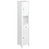 kleankin Badezimmerschrank Badezimmer Hochschrank mit Schubladen Stauraum Freistehender Schrank für Badezimmer 1 offenes Fach Weiß 34 x 30 x 163 cm