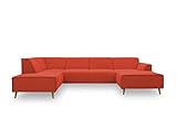 DOMO Collection Jules Wohnlandschaft, Skandinavisches Sofa mit Federkern, Couch in U-Form, orange, 191x333x159 cm