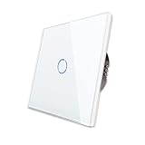 CNBINGO Touch Lichtschalter unterputz - Wandschalter einfach in Weiß - Haptische Oberfläche - Berührungsschalter mit Glas Panel und Status-LED - 500W/Fach