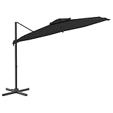 Yolola Ampelschirmständer Ampelschirm mit Doppeldach 400x300 cm Marktschirmständer Kurbelschirmständer Sonnenschirmständer Balkonschirm Schirm Kurbelschirm Azurblau Schwarz
