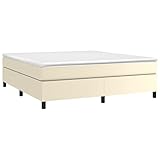 vidaXL Boxspringbett Bettgestell Doppelbett Polsterbett Bett Hotelbett Lattenrost Bettrahmen Designerbett Schlafzimmerbett Creme 160x200cm Kunstleder