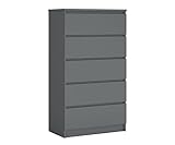 Komodenschrank mit 5 Schubladen, Farbe: ANTHRAZIT, A: 70 x 125 x 39 cm , Schubladenkommode, Kommode mit Schubladen, Sideboard Wohnzimmer, Schlafzimmer Kommode, Kommode Schwarz, Kommode Flur, Highboard