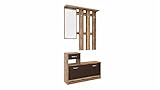 Garderobe Set August Nuss - Garderoben-Set mit Spiegel Schuhschrank und Kleiderstange Breite: 100 cm, Höhe: 72,6 cm (unteres Teil) und 110 cm (oberes Teil) Tiefe: 24,5 cm.…