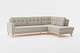 CAVADORE Ecksofa Lima mit Ottomane / L-Form-Couch mit Schlaffunktion + Bettkasten / Holzrahmen + Steppung im Rücken / Flachgewebe, Beige