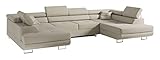 MKS Meble Ecksofa Wohnzimmer - Wohnlandschaft - U-Form Couch mit Schlaffunktion - Bettsofa - Wohnzimmer U Couch - Polstersofa mit Bettkasten - Gustaw U Dunkelcreme Samoa