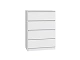 Home Collective Kommode weiß mit Vier Schubladen, Schlafzimmer Flur Nachttisch, Schrank, Sideboard, Highboard, Breite 70 cm Höhe 97cm