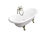 Freistehende Badewanne 190x77 cm Standbadewanne moderne Acrylwanne freistehend Badewanne mit Click-Clack Ablauf (Füße Gold), Weiß