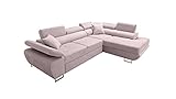 Robin Saturn Premium Ecksofa Schlaffunktion Bettkasten Verstellbare Kopfstützen Kissen Sofa L-Form Schlafsofa Freistehende Eckcouch Schlafcouch Wohnzimmermöbel Wohnlandschaft Rechts Flamingo