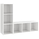 vidaXL 2X TV Schrank mit 3 Fächern Lowboard Sideboard Fernsehtisch Fernsehschrank TV Möbel HiFi-Schrank Hochglanz-Weiß 107x35x37cm Holzwerkstoff