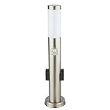 etc-shop Gartenlampe mit Bewegungsmelder silber Gartenstehlampe Edelstahl E27 Wegeleuchte Garten, Steckdosen Wetterfest IP44, opal modern, 1x E27, DxH 13,1x60 cm
