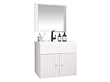 Mirjan24 Badmöbel Set Lokame Ryfel IV mit Waschbecken, Siphon und Spiegel, gefräster Front, Badezimmer Komplett, Möbel für Bad (Weiß)