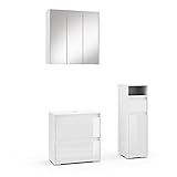 Vicco Badmöbel-Set Badezimmer-Möbel Bad-Schrank Majest Weiß Hochglanz modern Badezimmerschrank Waschbeckenunterschrank Spiegelschrank Midischrank Hochschrank Schranktür Schrankfach (Set 3)