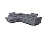 ALTDECOR Ecksofa Links mit Schlaffunktion und Bettkasten mit Gasdruckfeder, Polstercouch in L-Form Links angeordnet, rückenecht gepolstert, ideal als Gästebett - 277x203x93 cm Grau