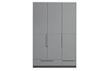 WOOOD Pure Kleiderschrank Beton Grau - 3 Türiger Garderobenschrank aus Kieferholz mit Laminierte Regale Schlafzimmerschrank 215x142x60 cm