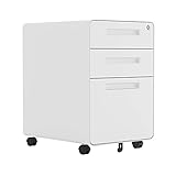 Aktenschrank Rollcontainer Mobiler Aktenschrank aus Metall mit 3 Schubladen, weißer Roll-Aktenschrank mit Schloss, Aktenschrank unter dem Schreibtisch, passend for Legal/Letter/A4-Format for Zuhause/B