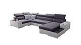 all4all Ecksofa mit Schlaffunktion Porte Wohnlandschaft U-Form Sofa mit Bettkasten XXL Sofa Schwarz Grau Blau Links Rechts Groß XXL Gewebe Kunstleder mit Dekokissen 26 (RECHTS, Sawana 96 + Ekj 1)