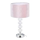 Relaxdays Tischlampe, Samt und Kristall, HxD: 47 x 26 cm, E14-Fassung, Nachttischlampe, indirekte Beleuchtung, rosa, 10038914